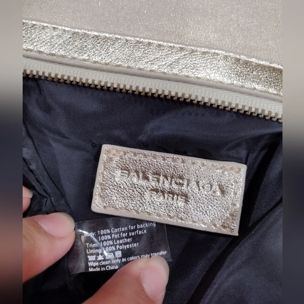 Balenciaga Paris Gold Leather Trim Card Coin Zip Holder